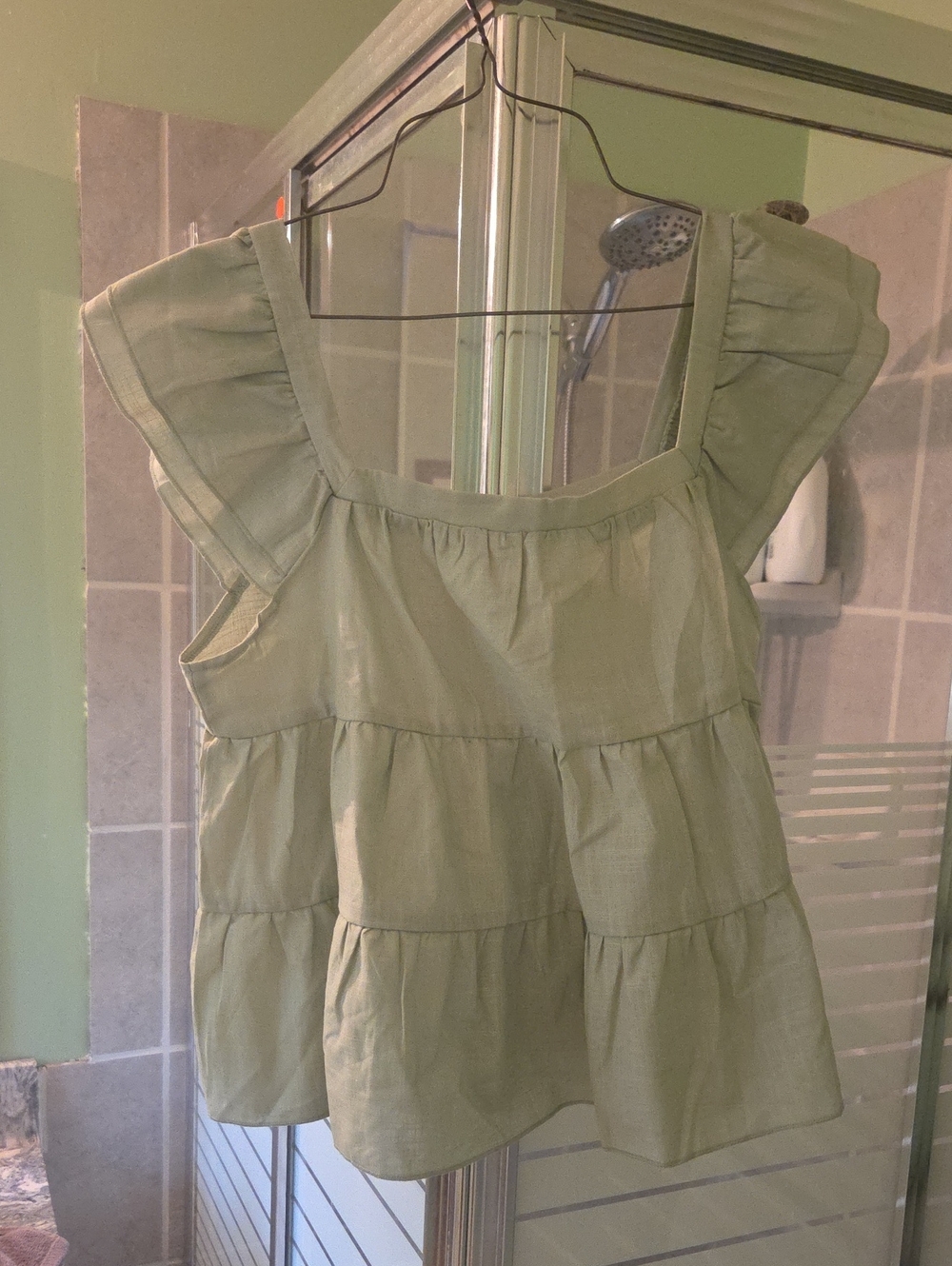 Light Green Ruffle-Sleeve Women’s Top